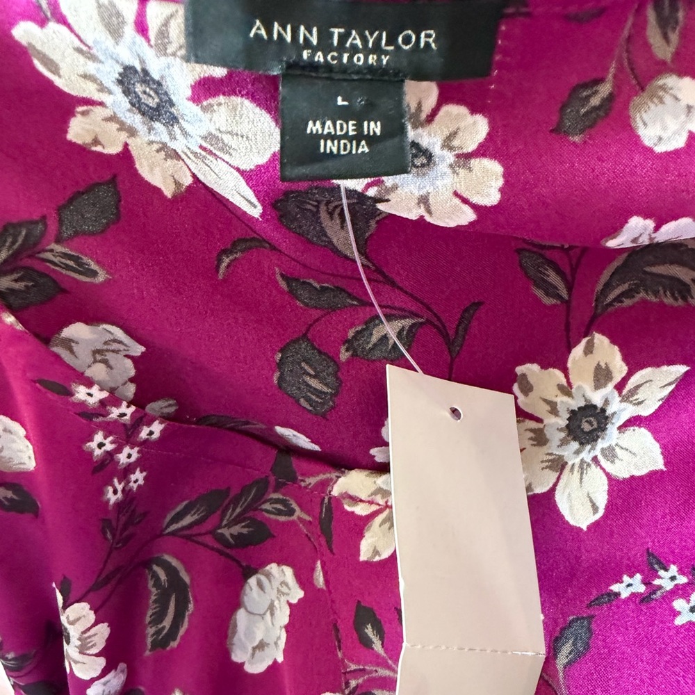 Ann Taylor Floral V-Neck Blouse Long Sleeve Lightweight Spring Top Size Large - Picture 4 of 5